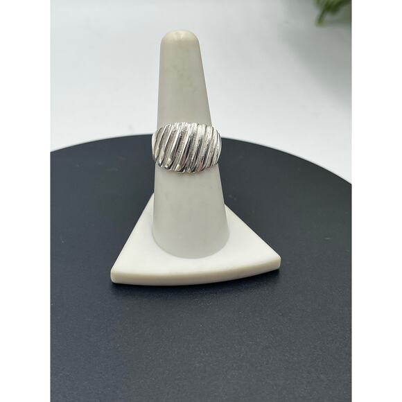 HAN 925 Signed Thailand Sterling Silver Ribbed Wide Chunky Domed Ring Sz 8 - Picture 2 of 8